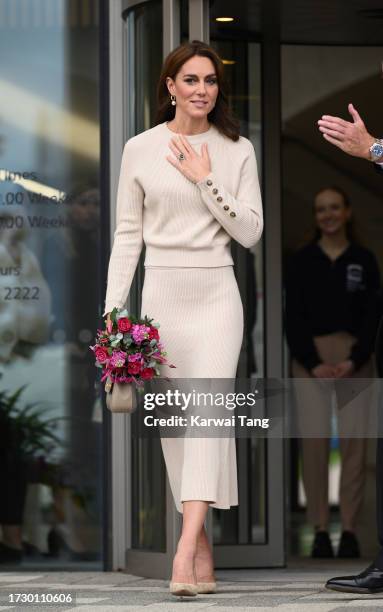 Catherine, Princess of Wales visits Nottingham Trent University on October 11, 2023 in Nottingham, England. The Prince and Princess of Wales are...