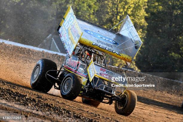 Justin Peck Buch Motorsports 410 sprint car tests in hot laps before the High Limit Sprint Car Series season finale, Tuesday, October 10 at Lincoln...
