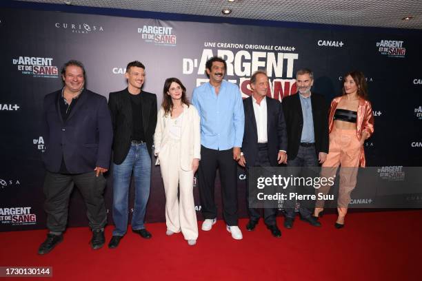 David Ayala, Niels Schneider, Judith Chemla, Ramzy Bedia, Vincent Lindon, Xavier Giannoli and Olga Kurylenko attend the D'Argent Et De Sang" premiere...