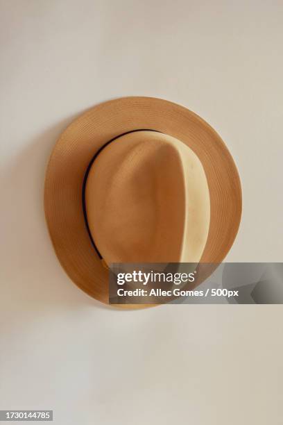 close-up of hat against white background - straw hat stock pictures, royalty-free photos & images