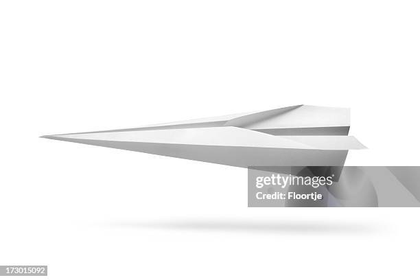 office: paper airplane isolated on white background - paper plane shadow stock pictures, royalty-free photos & images