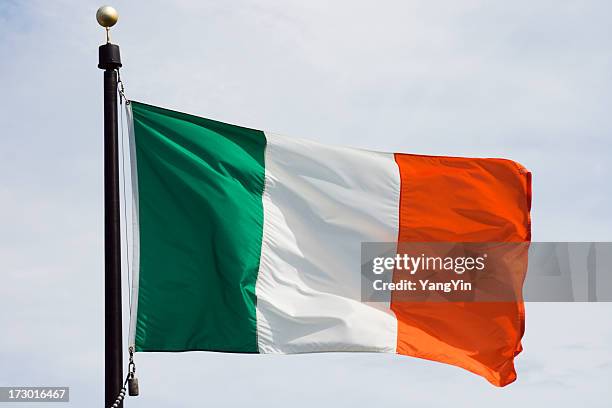 flag of ireland, national irish banner waving, rippling in wind - ireland flag stock pictures, royalty-free photos & images