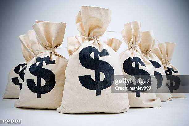 lot of money bags - money bag white background stock pictures, royalty-free photos & images