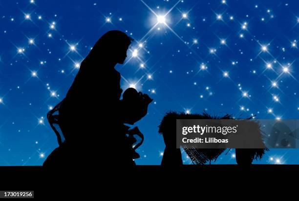 nativity scene (vector) - christmas background vector stock pictures, royalty-free photos & images