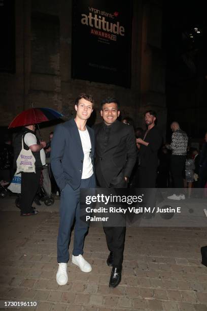 Jacob Ward and Raghav Tibrewal seen attending the Attitude Awards 2023 at The Roundhouse on October 11, 2023 in London, England.