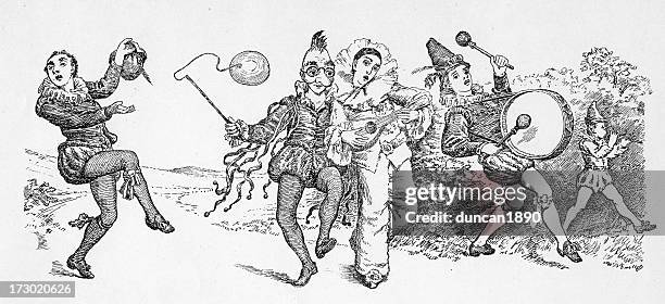 the entertainers - pierrot clown stock illustrations