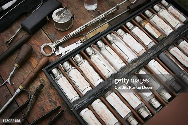 old fashioned medical supplies - health history stock pictures, royalty-free photos & images