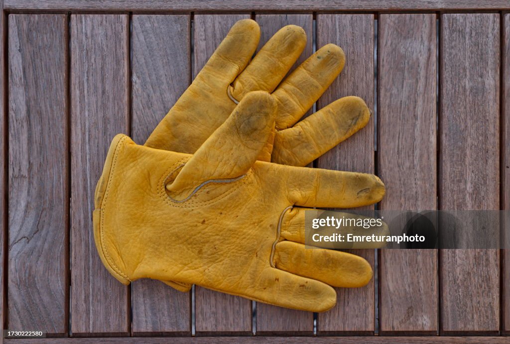 High angle view of work gloves on a table.