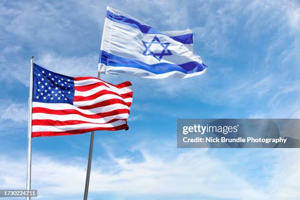 united states and israel flags, jerusalem, israel . - israel imagens e fotografias de stock