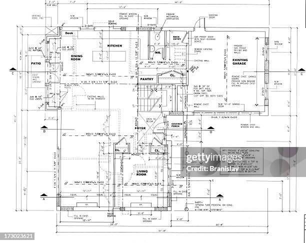 stockillustraties, clipart, cartoons en iconen met blueprint of home with all rooms including pantry  - architectural drawings