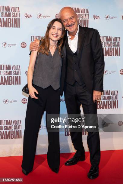 Marianna Fontana and Claudio Bisio attends the "L'Ultima Volta Che Siamo Stati Bambini" photocall on October 11, 2023 in Milan, Italy.