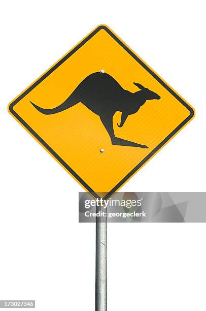 kangaroo señal de advertencia - crossing sign fotografías e imágenes de stock