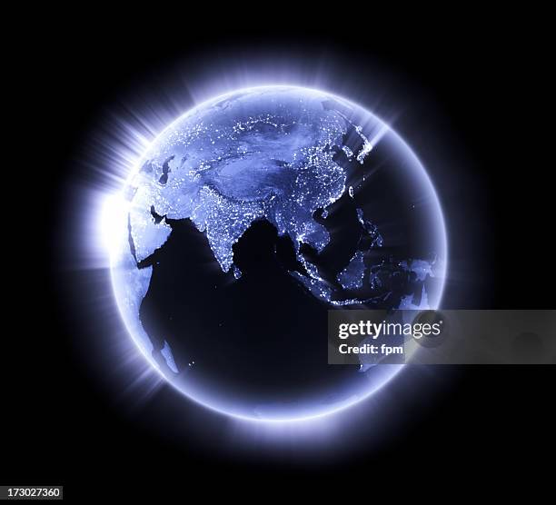 blue glowing earth [lower asia] - indonesia map 個照片及圖片檔