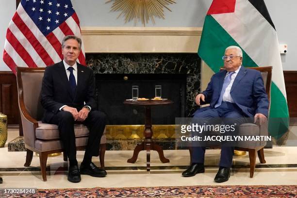 Secretary of State Antony Blinken meets with Palestinian President Mahmoud Abbas, in Amman, Jordan on October 17, 2023. US President Joe Biden will...