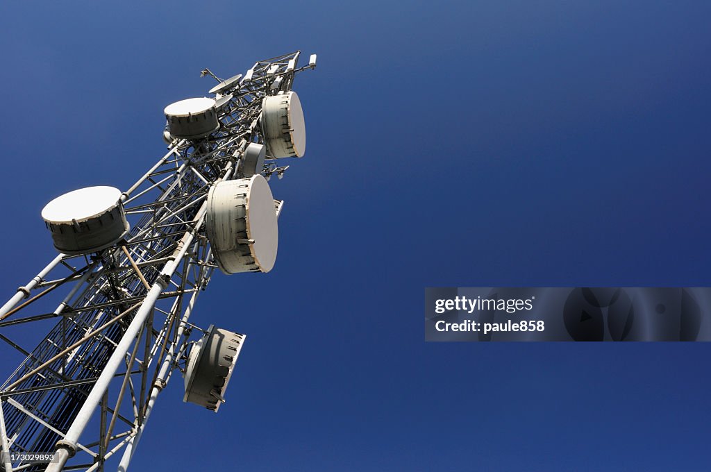 Close-up view of a communications tower