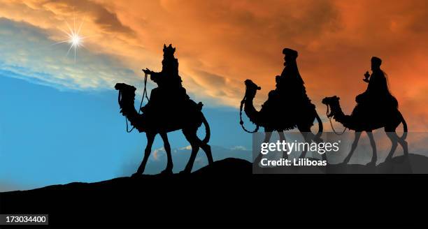 drei weise männer (fotografiert silhouette - bethlehem stock-fotos und bilder