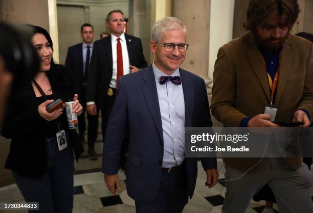 Rep. Patrick McHenry leaves after House Republicans nominated House Majority Leader Steve Scalise to be their candidate for Speaker of the House, at...