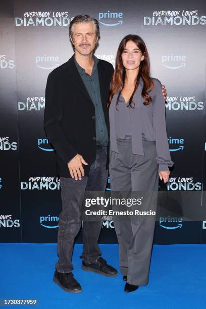 Kim Rossi Stuart and Ilaria Spada attend the "Everyone Loves Diamonds" photocall at Cinema Barberini on October 11, 2023 in Rome, Italy.