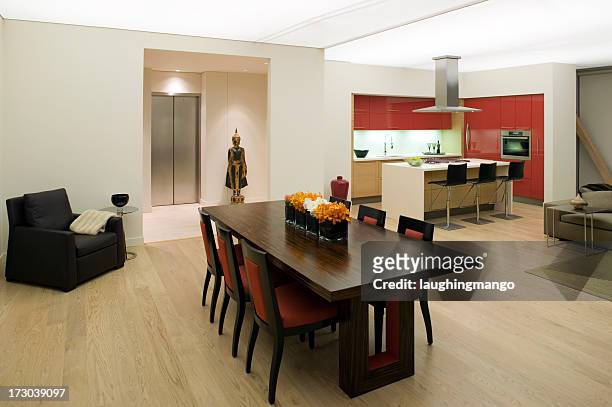 penthouse condominium kitchen - feng shui house stock pictures, royalty-free photos & images