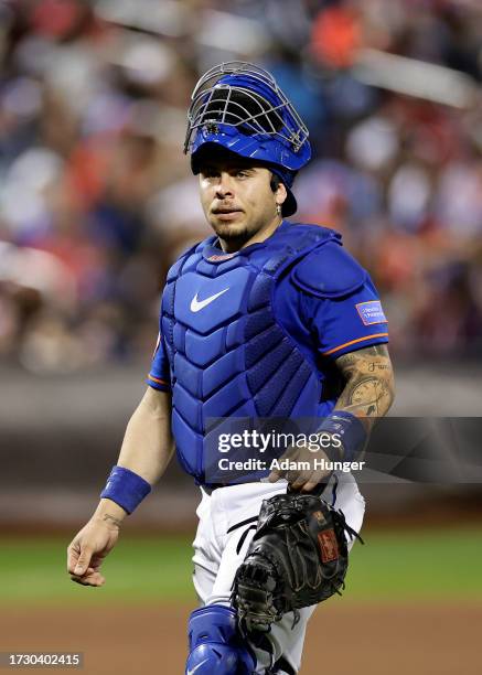 Francisco Alvarez of the New York Mets in action against the Philadelphia Phillies during the fourth inning of the second game of a doubleheader at...