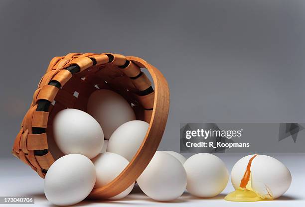 why you don't put all the eggs in one basket - eggs in basket stockfoto's en -beelden