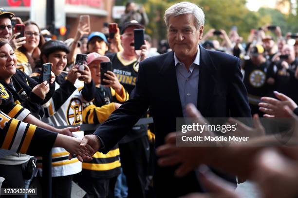 Former Boston Bruins player Bobby Orr enters TD Garden in celebration of the start of the Boston Bruins' 100th Season on October 11, 2023 in Boston,...