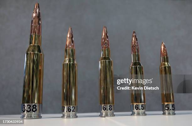 Bullets are on display at the SIG Sauer booth at the Association of the U.S. Army Annual Meeting's exposition hall at the Walter E. Washington...