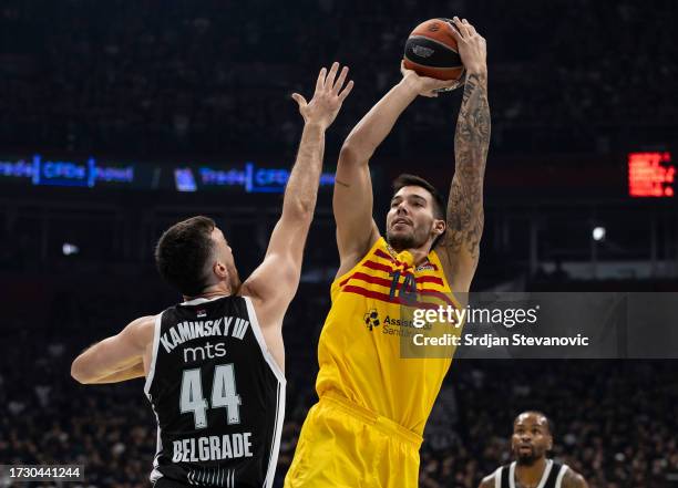 Willy Hernangomez, #14 of FC Barcelona in action against Frank Kaminsky, #44 of Partizan Mozzart Bet Belgrade during the Turkish Airlines EuroLeague...