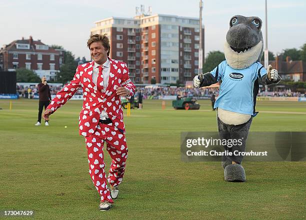Fan takes part in the half time challenge during the Friends Life T20 match between Sussex Sharks and Hampshire Royals at The Brighton and Hove Jobs...