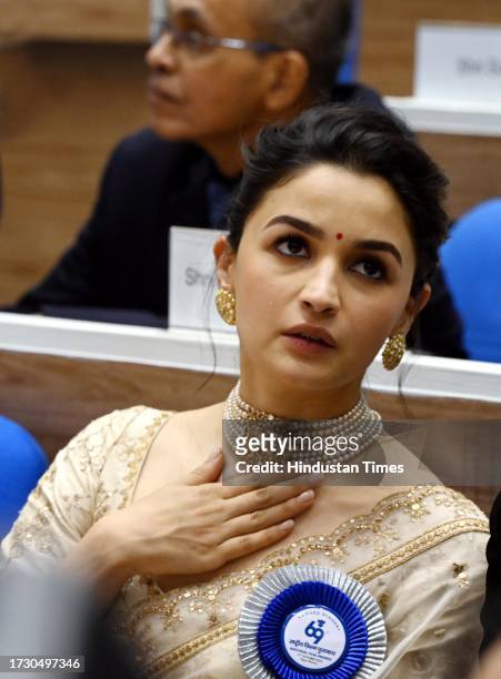 Actress Alia Bhatt during the 69th National Film Awards at Vigyan Bhawan on October 17, 2023 in New Delhi, India.