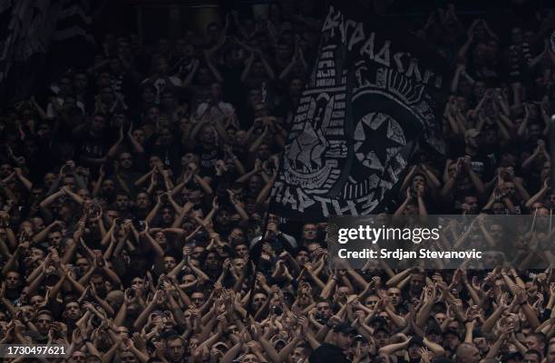 Fans of Partizan give their support during the Turkish Airlines EuroLeague season 2023/2024 match between Partizan Mozzart Bet Belgrade and FC...