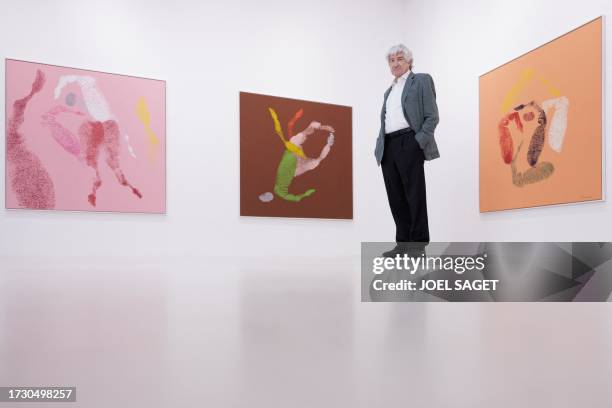 Italian painter Giuseppe Penone poses for his exhibition "Impronte di luce / Empreintes de Lumiere" at the Gagosian Gallery in Paris on October 17,...