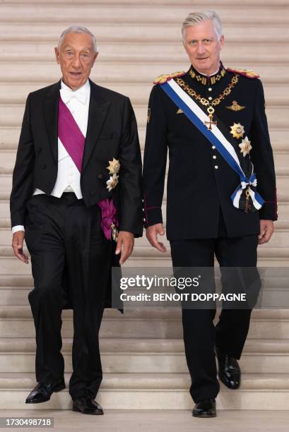 President of Portugal Marcelo Rebelo de Sousa pictured during and King Philippe - Filip of Belgium pictured during a state banquet of the Belgian...