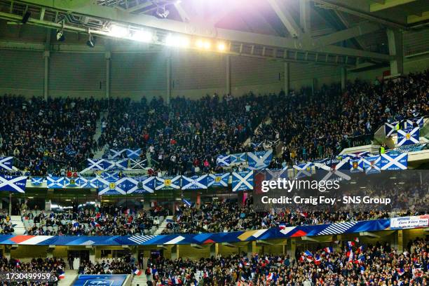 Scotland fans during an international friendly match between France and Scotland at Stade Pierre Mauroy, on October 17 in Lille, France.