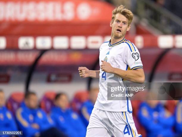 Filip Helander of Sweden during the European Championship qualifying match between Belgium and Sweden at the King Baudouin Stadium on October 16,...