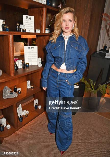 Georgia May Jagger attends the launch of her new skincare line 'MAY Botanicals' at 1 Hotel Mayfair on October 17, 2023 in London, England.