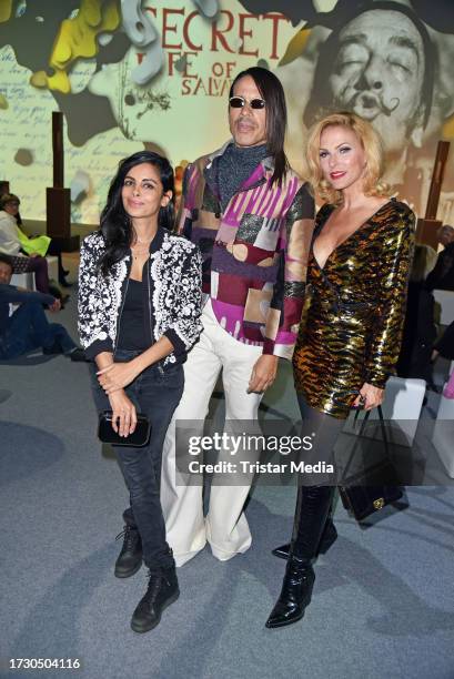 Collien Ulmen-Fernandes, Jorge Gonzalez and Sonya Kraus attend the "Dali: Surreal" Exhibition VIP Opening at Neukölln Speicher on October 17, 2023 in...