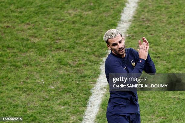 France's forward Antoine Griezmann leaves the pitch during the friendly football match between France and Scotland at Pierre-Mauroy stadium, in...