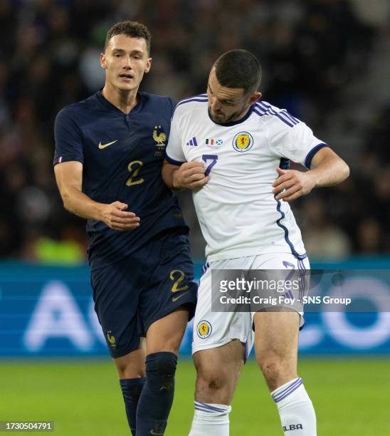 Benjamin Pavard and John McGINN during an international friendly match between France and Scotland at Stade Pierre Mauroy, on October 17 in Lille,...