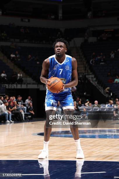 Nathan Missia-Dio of the Maccabi Ra-anana shoots a free throw during the game against the Minnesota Timberwolves on October 17, 2023 at Target Center...