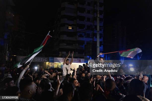 Lebanese people gather in front of the United States Embassy to stage a protest after a blast at Gaza's Al-Ahli Baptist Hospital, in Beirut, Lebanon...
