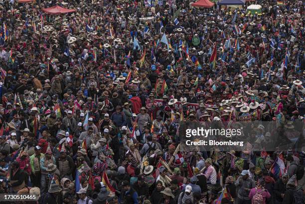 Supporters of Luis Arce, Bolivia's president, at rally in El Alto, Bolivia, on Tuesday, Oct. 17, 2023. The political committee of Bolivia's ruling...