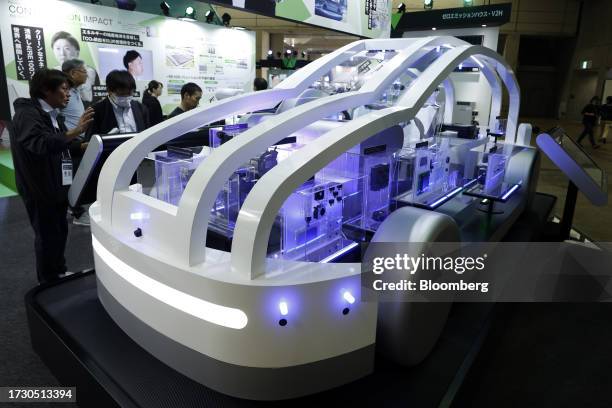 Automotive products exhibited at the Panasonic Holdings Corp. Booth at the Combined Exhibition of Advanced Technologies in Chiba, Japan, on Tuesday,...