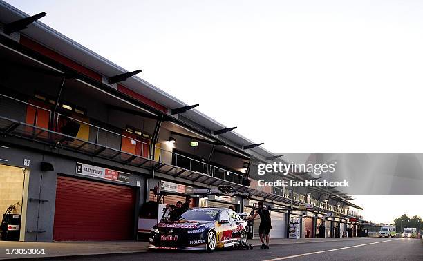 The Red Bull Racing Australia Holden sits in pit lane at the start of the day before practice for the Townsville 400, which is round seven of the V8...