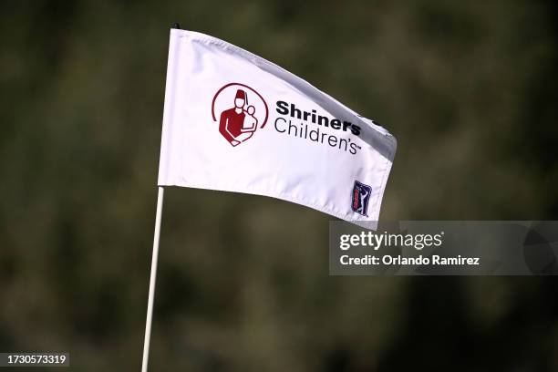 Detailed view of the flag on the 14th green prior to the Shriners Children's Open at TPC Summerlin on October 11, 2023 in Las Vegas, Nevada.