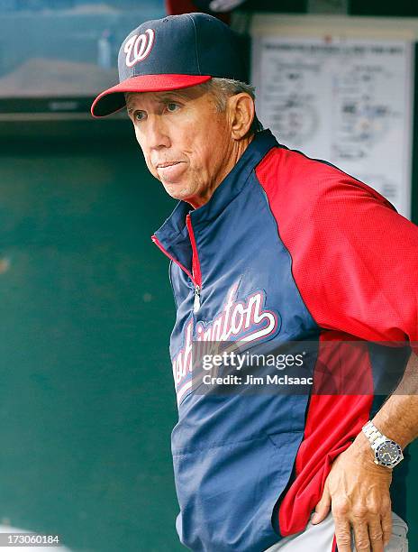 Manager Davey Johnson of the Washington Nationals looks on against the New York Mets at Citi Field on June 30, 2013 in the Flushing neighborhood of...