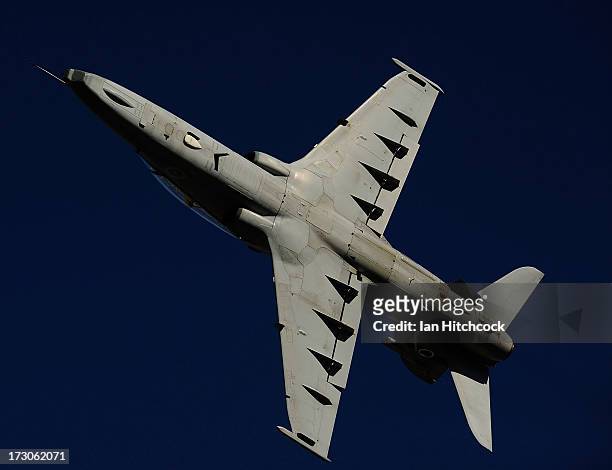 BAe Hawk 127 does a fly over ahead of race 20 for the Townsville 400, which is round seven of the V8 Supercar Championship Series at Reid Park on...