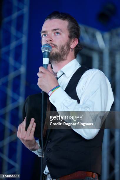 Jaran Hereid of Yuma Sun performs on stage on Day 4 of Hove Festival 2013 on July 5, 2013 in Arendal, Norway.