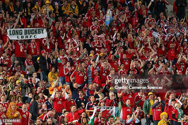 Lions fans during the International Test match between the Australian Wallabies and British & Irish Lions at ANZ Stadium on July 6, 2013 in Sydney,...
