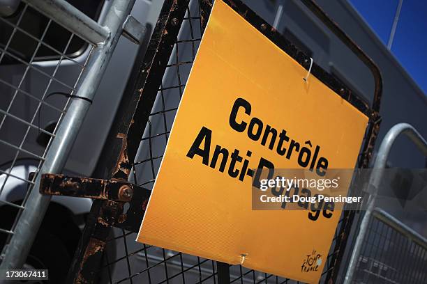 The entrance to the doping control area is show at the finish of stage eight of the 2013 Tour de France, a 195KM road stage from Castres to Ax 3...